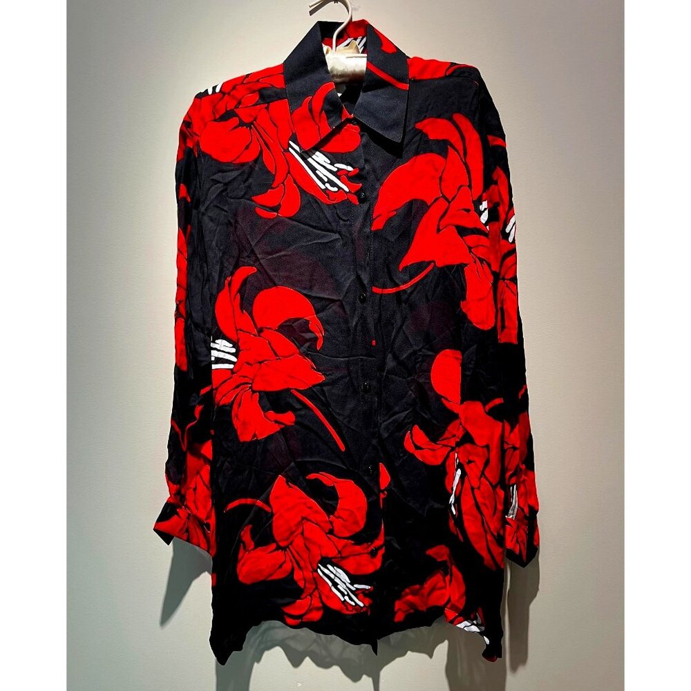 Oscar de la Renta Swimwear Black with Red Flowers Blouse; Used*